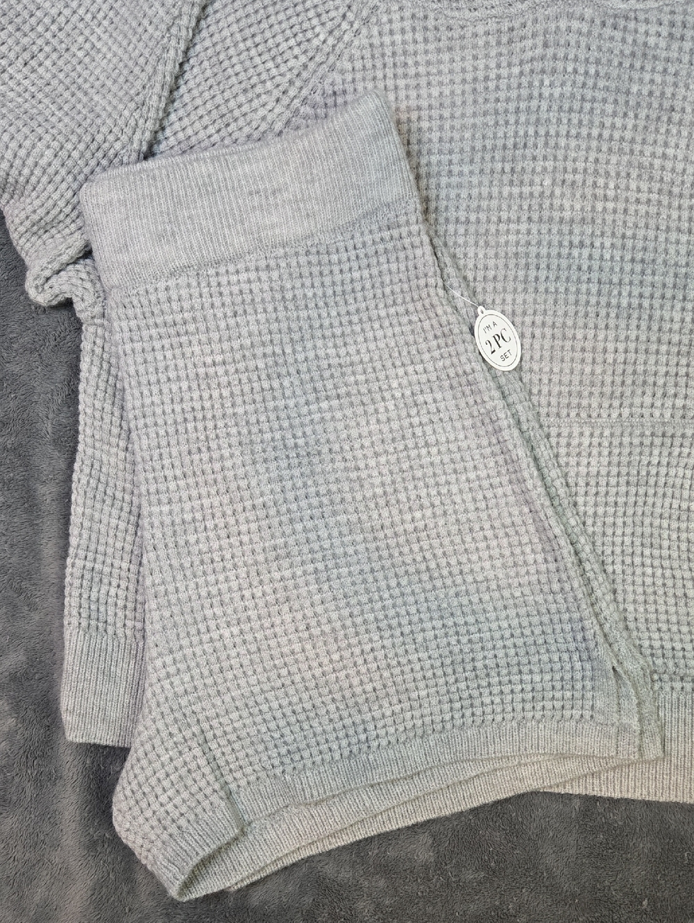 Celebrity Pink Light Gray Waffle Knit Hoodie With Short Set Sz Medium - Picture 2 of 9